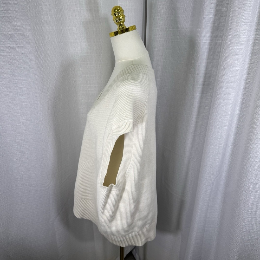 Banana Republic Sweater Vest XL / XXL Ivory Cotton Wool Blend Ribbed Sleeveless - Picture 2 of 10